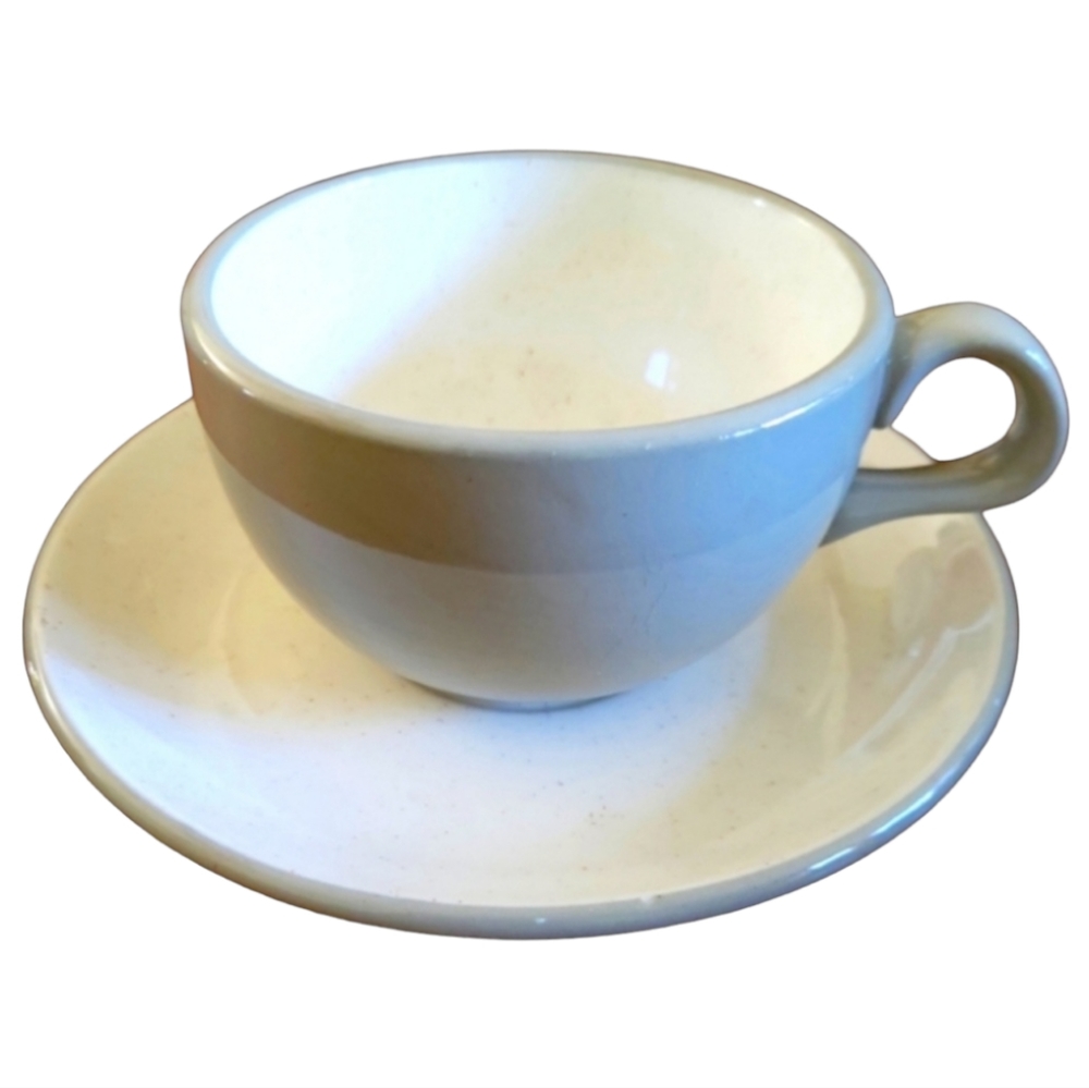 1 Vtg Midcentury 1950's Harkerware Stoneware Tea Cup/Saucer Oven Proof